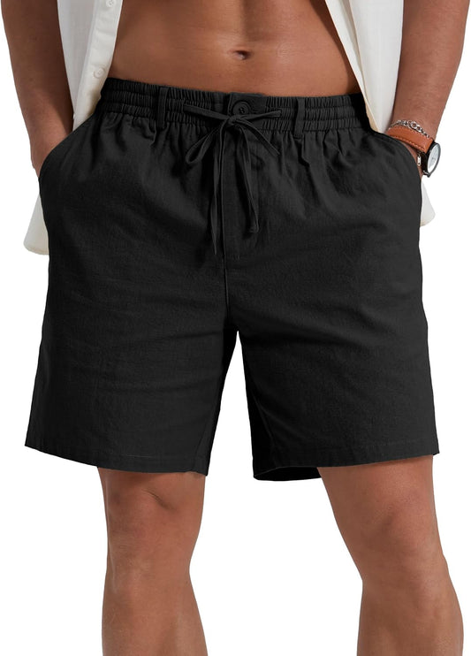 Sailwind Men's Linen Casual Shorts Elastic Waist Drawstring Summer Beach Shorts with Pockets
