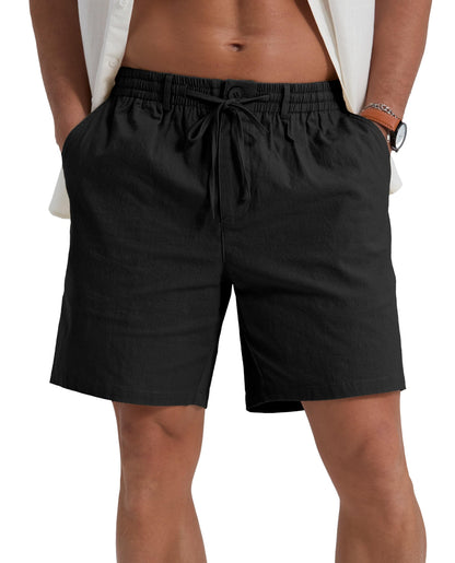 Sailwind Men's Linen Casual Shorts Elastic Waist Drawstring Summer Beach Shorts with Pockets