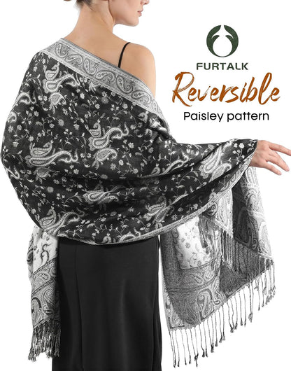 FURTALK Reversible Paisley Pashmina Shawl Wraps for Women Soft Exotic Indian Rave Scarf for Evening Dress Festival Scarves