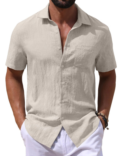 Sailwind Men's Linen Button Down Shirts Short Sleeve Casual Lightwetght Beach Summer Vacation Shirt with Pocket