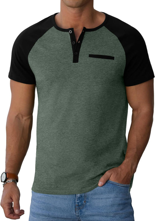 Sailwind Men's Cotton Henley Short Sleeve Casual T-Shirts with Pocket