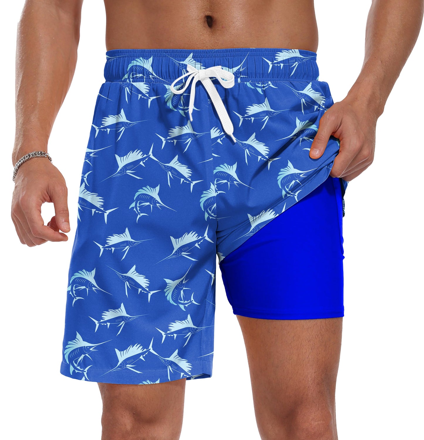 Sailwind Men Swim Trunks with Compression Liner 9" Beach Shorts Quick Dry with Zipper Pockets Board Shorts