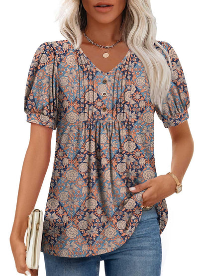 Findsweet Women's Summer Tunic Tops Casual Dressy Blouses Short Sleeve Shirts M-4XL