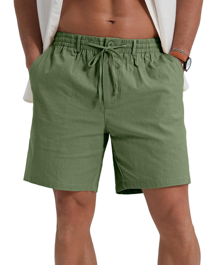Sailwind Men's Linen Casual Shorts Elastic Waist Drawstring Summer Beach Shorts with Pockets