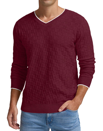 Sailwind Mens V-Neck Sweater Cable Knit Long Sleeve Casual Basketweave Stitch Pullover Sweater