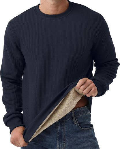 Sailwind Men's Crewneck Sherpa Lined Fleece Waffle Sweatshirt Long Sleeve Warm Pullover Winter Thermal Heavyweight Tops