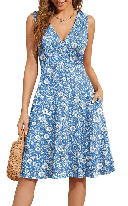 WEACZZY Women's Summer Sleeveless Casual Dresses V-Neck Wrap Floral Holiday Tank Dress Flowy Beach Sundress with Pockets