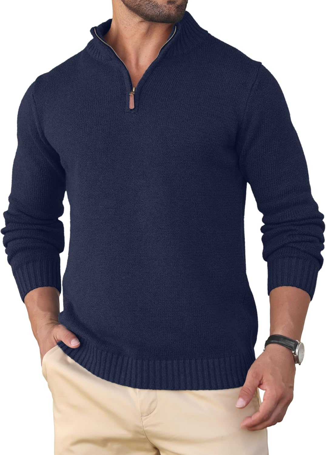 Sailwind Men's Quarter Zip Knit Texture Sweater Casual Long Sleeve Pullover Chunky Sweaters