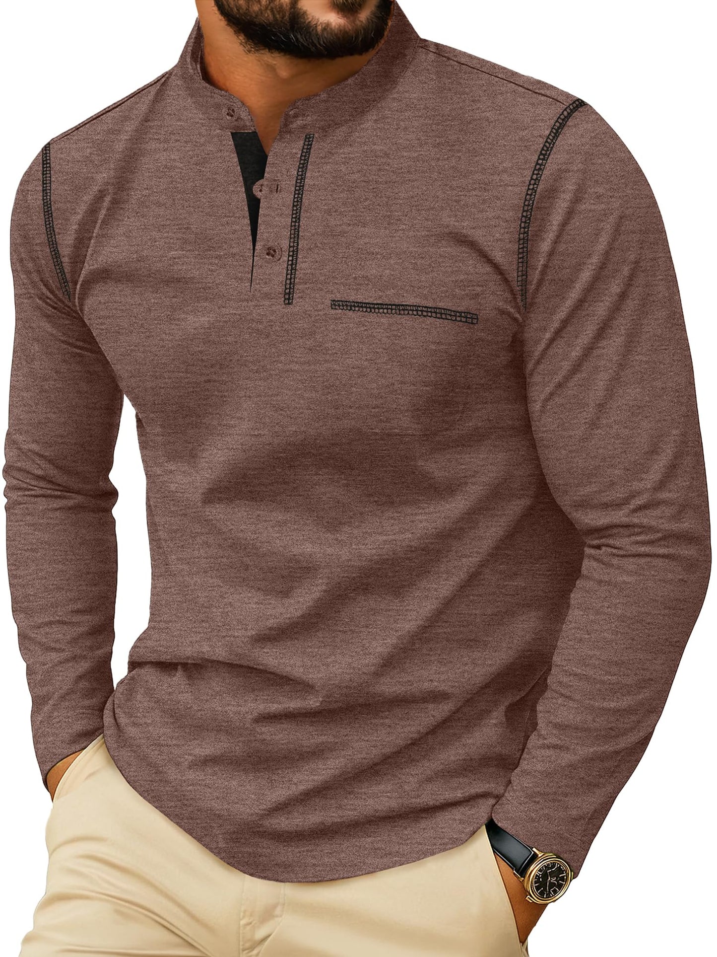 Sailwind Men's Henley Shirts Long Sleeve Button T-Shirt Casual Stylish Cotton Pullover Shirt with Pocket