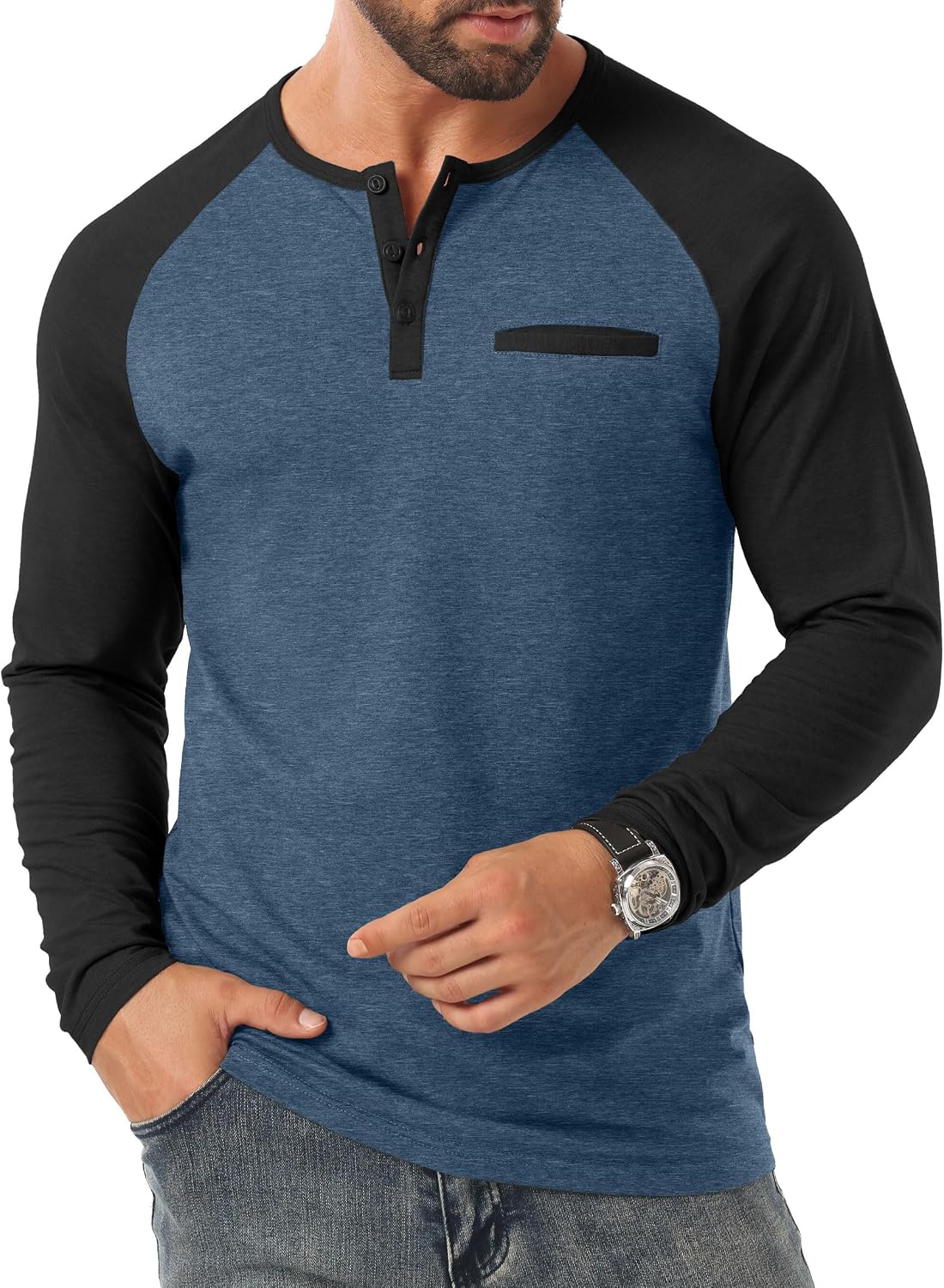 Sailwind Mens Cotton Henley Shirts Long Sleeve Casual T-Shirts Lightweight Button Pullover Shirts with Pocket