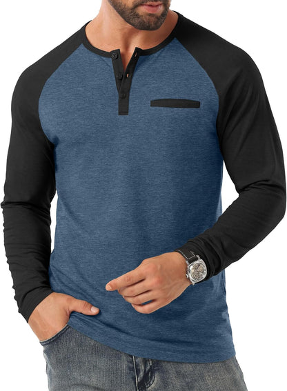 Sailwind Mens Cotton Henley Shirts Long Sleeve Casual T-Shirts Lightweight Button Pullover Shirts with Pocket
