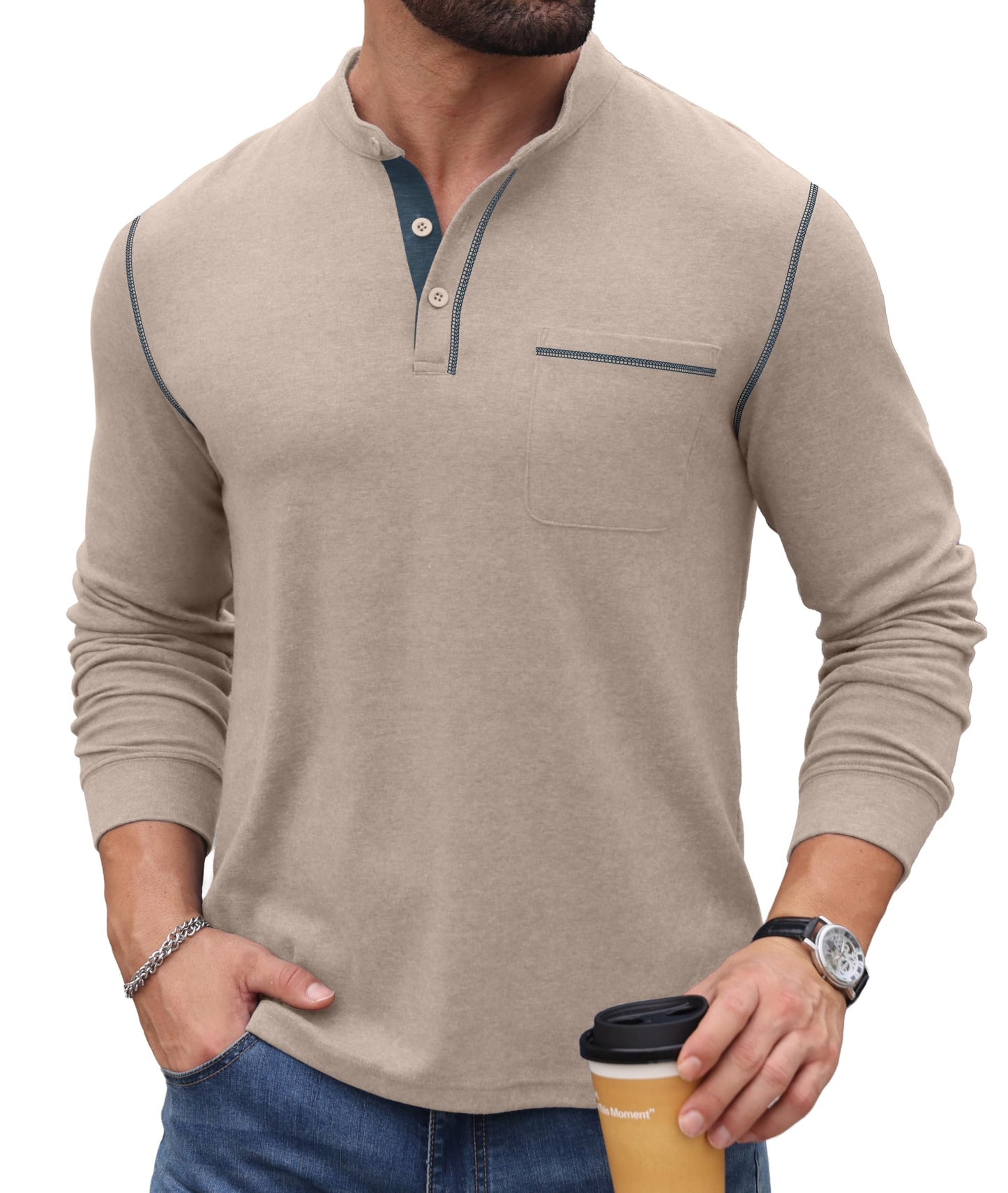 Sailwind Men's Henley Shirts Long Sleeve Button T-Shirt Casual Stylish Pullover Shirt with Pocket