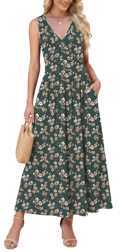WEACZZY Women's Maxi Dress Sleeveless V Neck Sundress Cocktail Long Dresses with Pockets