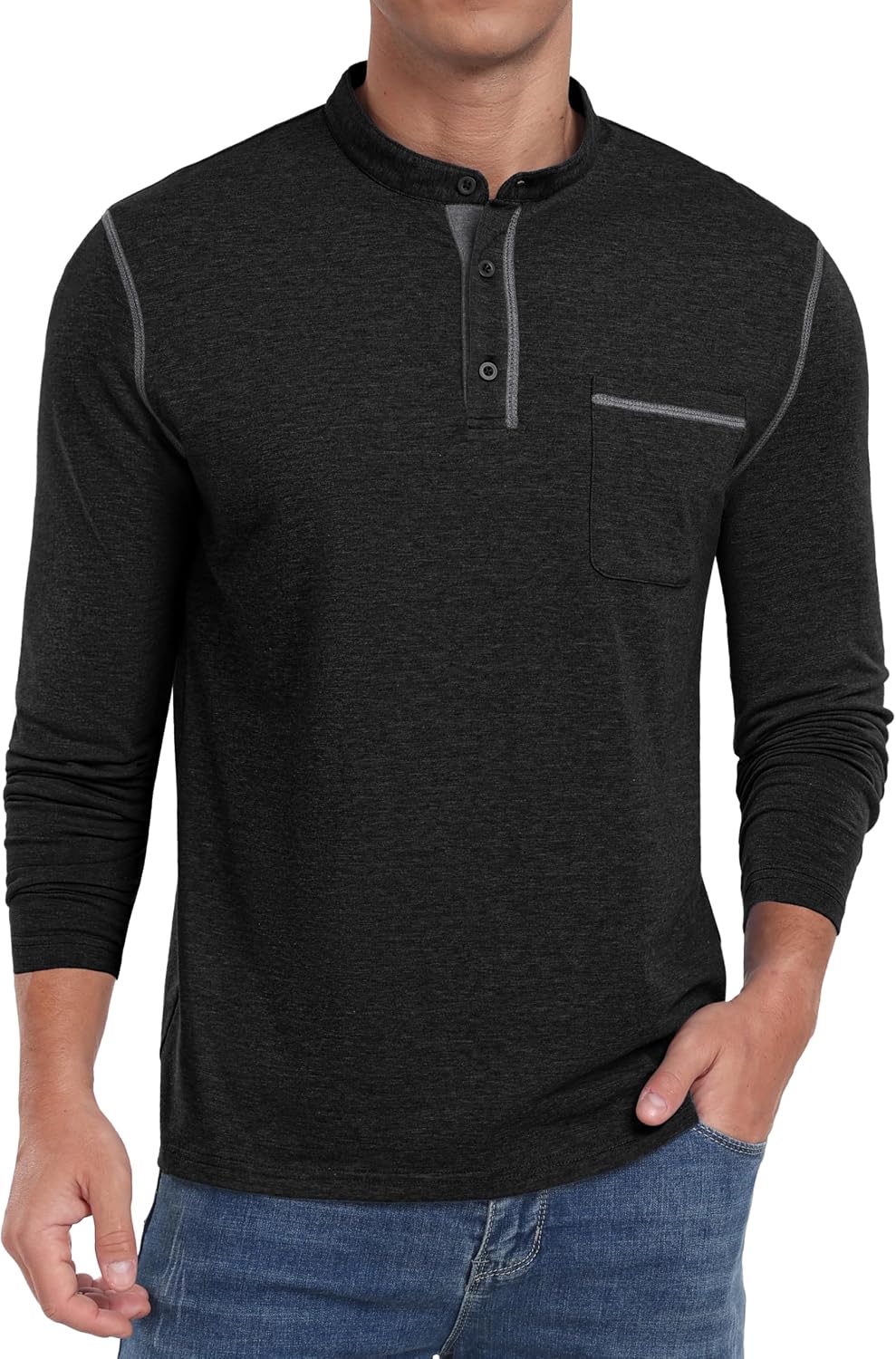 Sailwind Men's Fashion Henley Shirt Classic Long Sleeve Lightweight Button Cotton T-Shirt Casual Top with Pocket