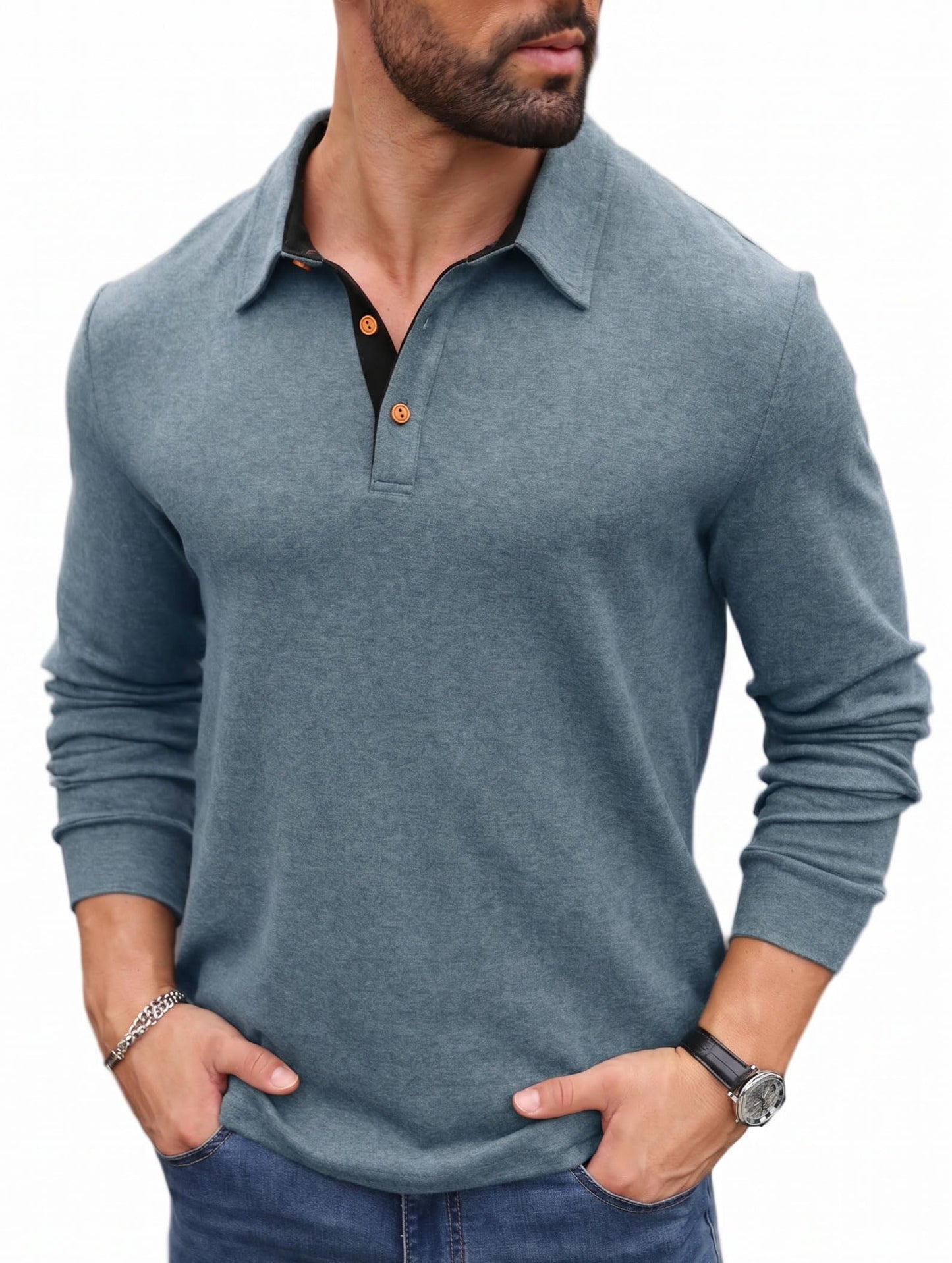 Sailwind Men' s Long Sleeve Polo Shirts Classic Soft Casual Collared Golf Shirt