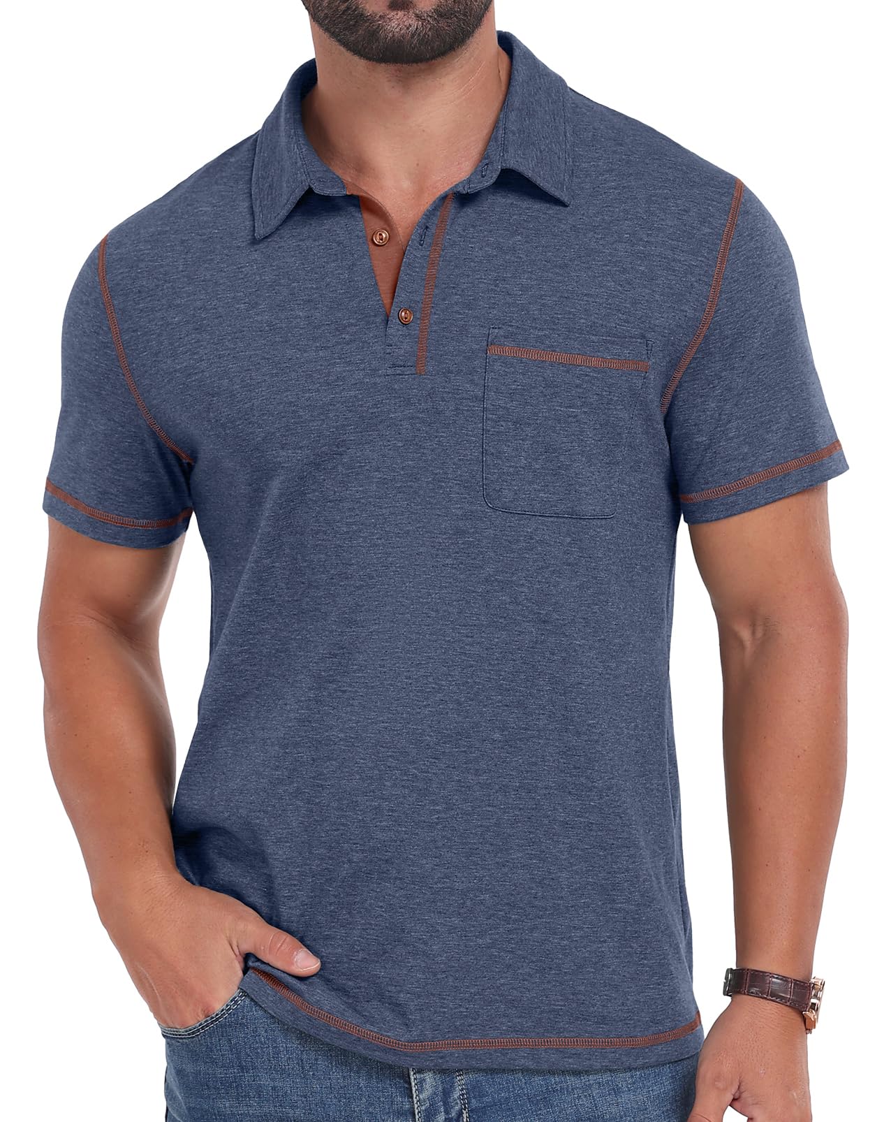 Sailwind Men's Short Sleeve Polo Shirts Casual Summer Classic Collared Golf Shirt with Pocket