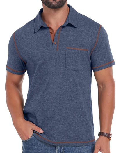 Sailwind Men's Short Sleeve Polo Shirts Casual Summer Classic Collared Golf Shirt with Pocket