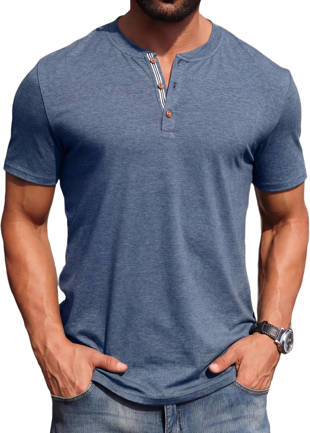 Sailwind Mens Henley Cotton Shirts Casual Short Sleeve Lightweight Button T-Shirts Summer Basic Tee