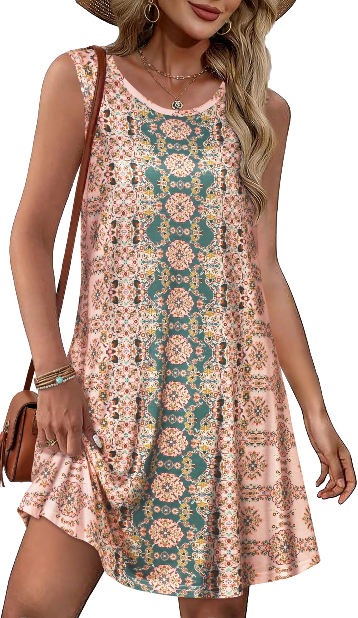 Summer Dresses for Women Beach Boho Sleeveless Vintage Floral Flowy Pocket Tshirt Tank Sundresses 2026