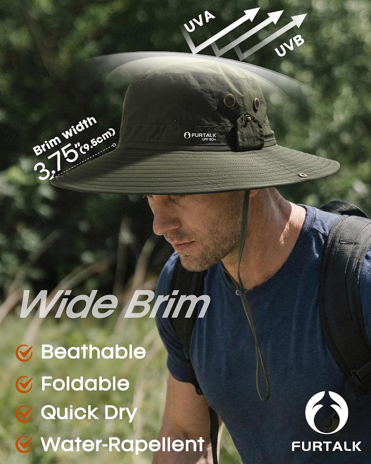 FURTALK Sun Hats for Men Fishing Hat UPF 80+ Foldable Wide Brim Outdoor Hiking Beach Summer Hats