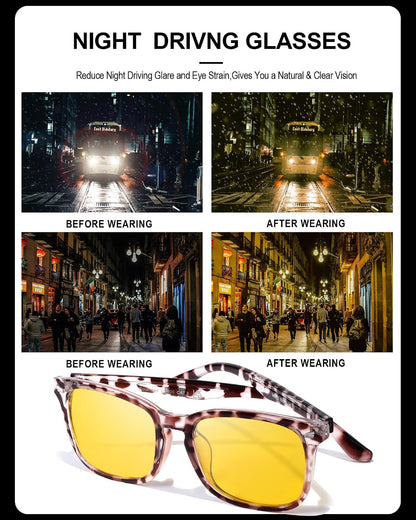 TJUTR Night Vision Driving Glasses for Men Women, Polarized Anti Glare Yellow Lens Glasses for Driving at Night Time TN2482