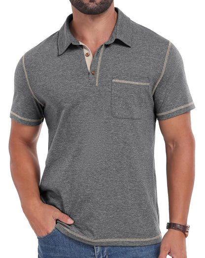 Sailwind Men's Short Sleeve Polo Shirts Casual Summer Classic Collared Golf Shirt with Pocket