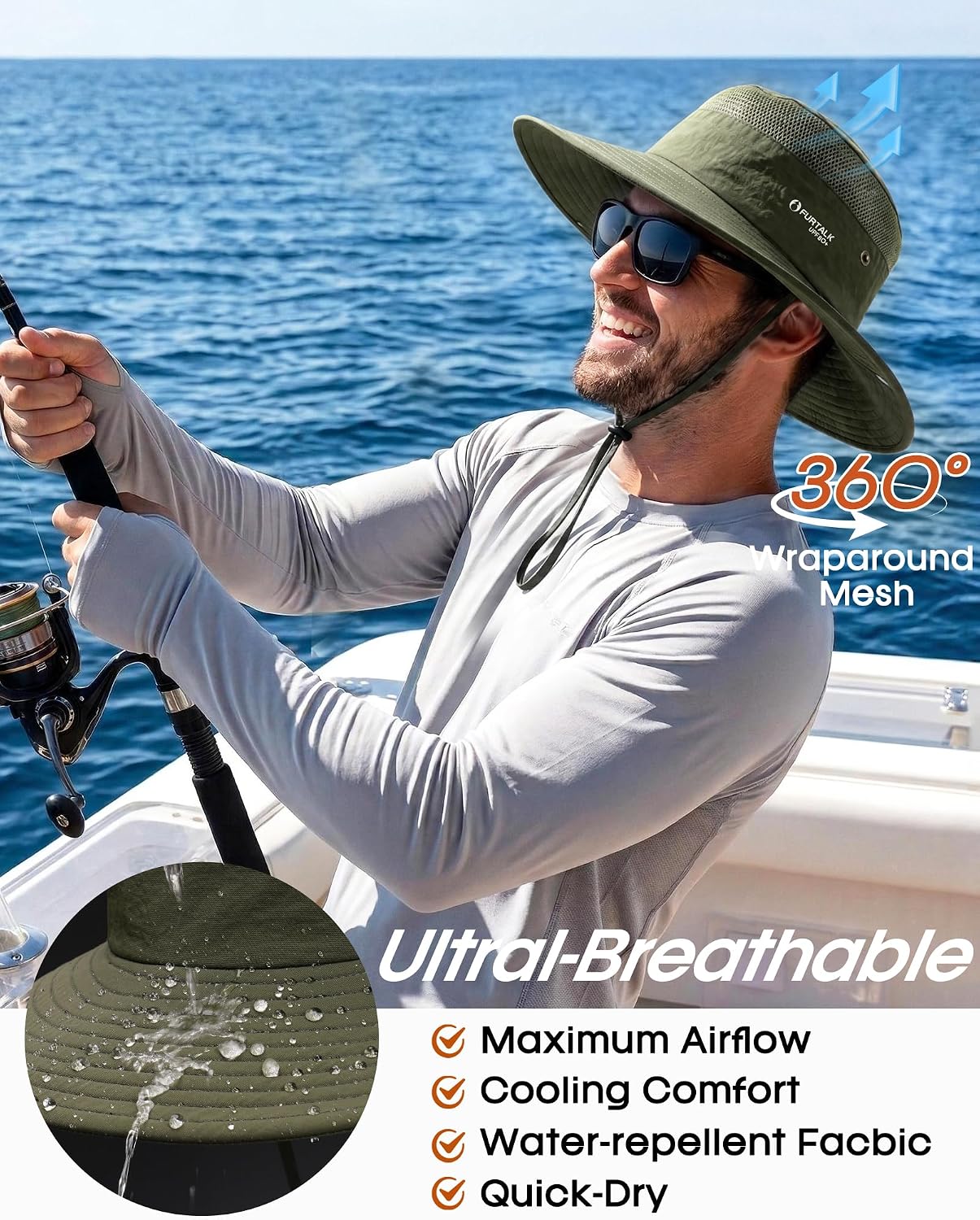 FURTALK Sun Hats for Men Women UPF Sun Protection Breathable Wide Brim | Nylon UV Protection, Breathable Adjustable, 2-in-1 Wide Brim, Packable Water-Resistant, Fishing Hiking Summer