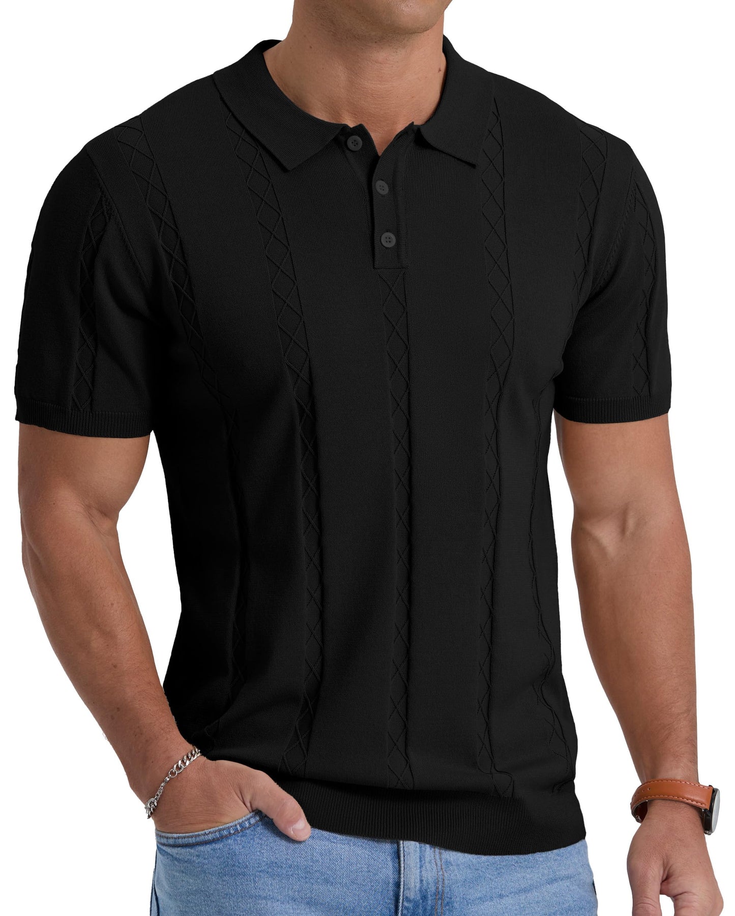 Sailwind Mens Knit Polo Shirts Short Sleeve Ribbed Textured Polo Shirt Casual Golf Shirts Collared T Shirt