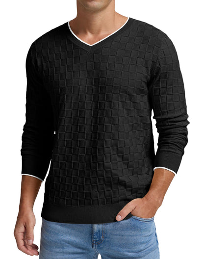 Sailwind Mens V-Neck Sweater Cable Knit Long Sleeve Casual Basketweave Stitch Pullover Sweater