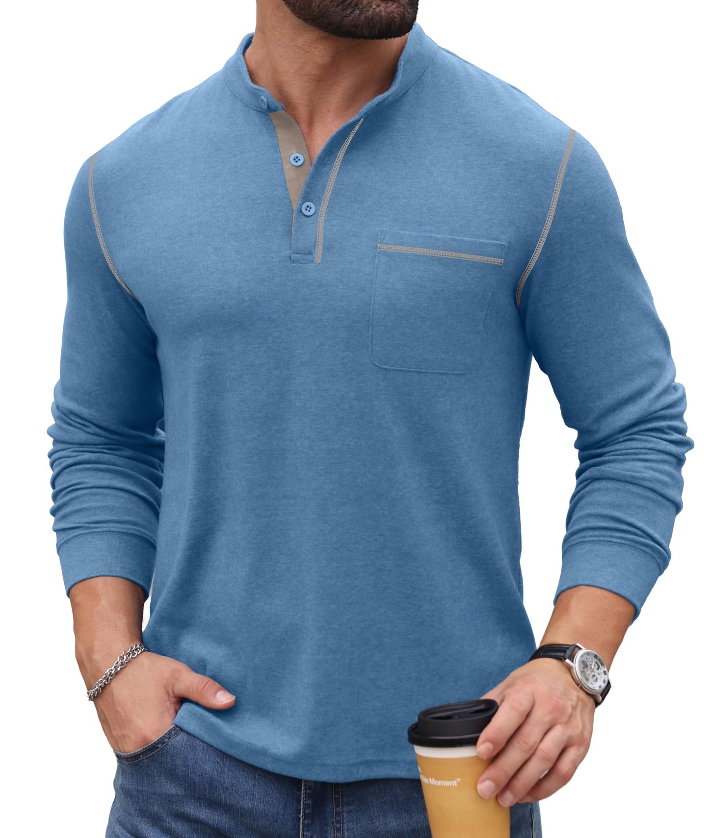 Sailwind Men's Henley Shirts Long Sleeve Button T-Shirt Casual Stylish Pullover Shirt with Pocket