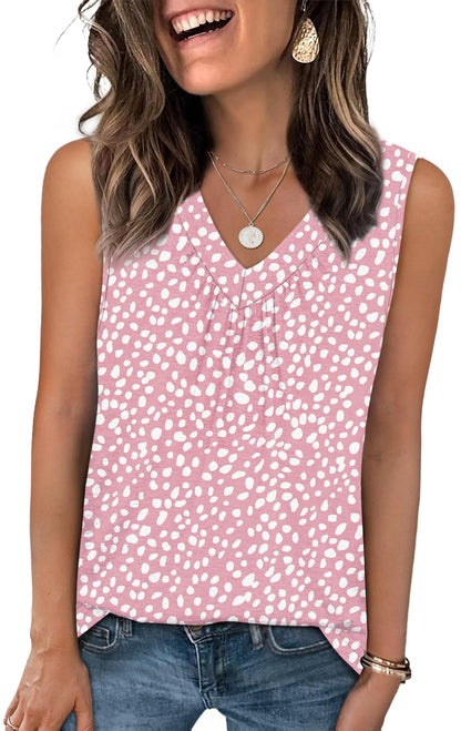 OFEEFAN Tank Top for Women Loose Fit Sleeveless Shirts V Neck Summer Clothes Ruched Women's Tees and Tanks Curved Hem