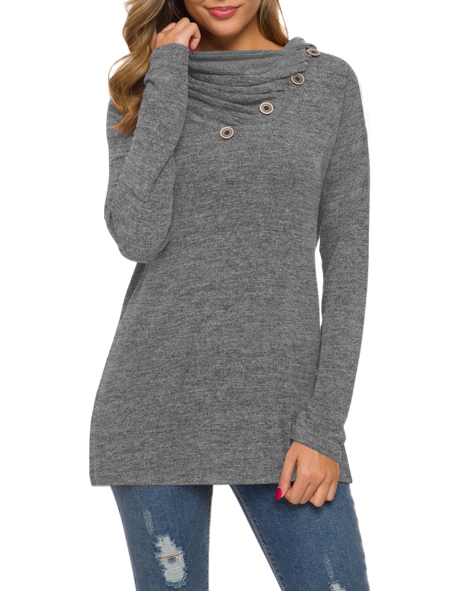 WEACZZY Women's Long Sleeve Shirts Button Cowl Neck Casual Loose Tunic Tops Blouse Dressy Fashion 2026