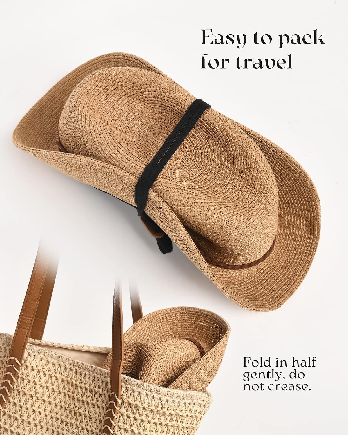 FURTALK Womens Wide Brim Sun Hat Beach Panama Fedora Straw Summer | Packable for Travel, Braided Strap Decor, Adjustable Chin Cord, Breathable Sweatband, Ideal for Summer Vacations