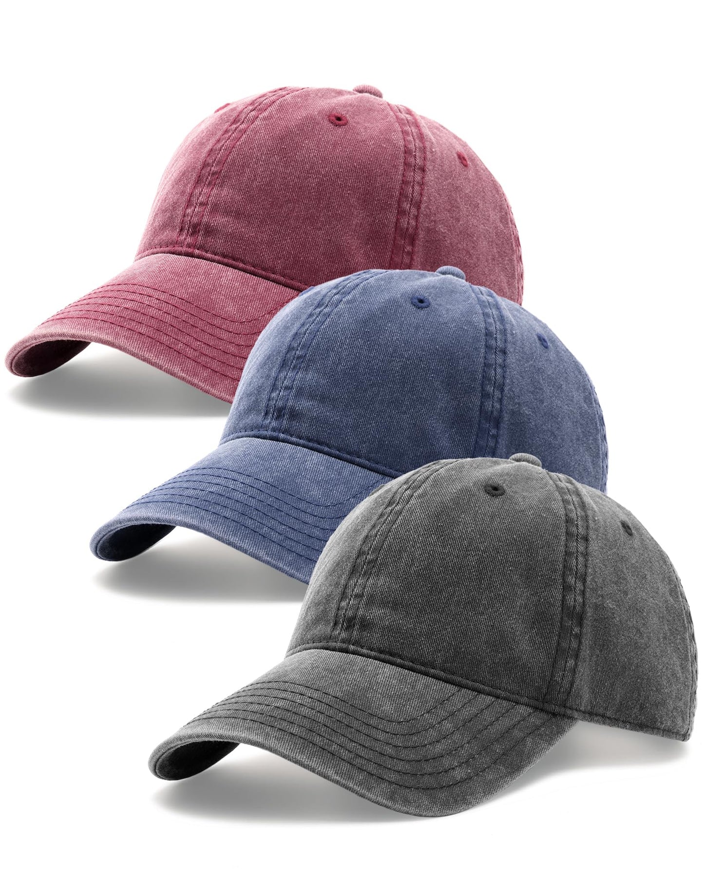 FURTALK 3 Packs Unisex Vintage Washed Cotton Distressed Baseball Cap Low Profile Adjustable Dad Hat
