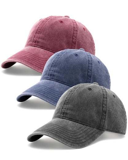 FURTALK 3 Packs Unisex Vintage Washed Cotton Distressed Baseball Cap Low Profile Adjustable Dad Hat