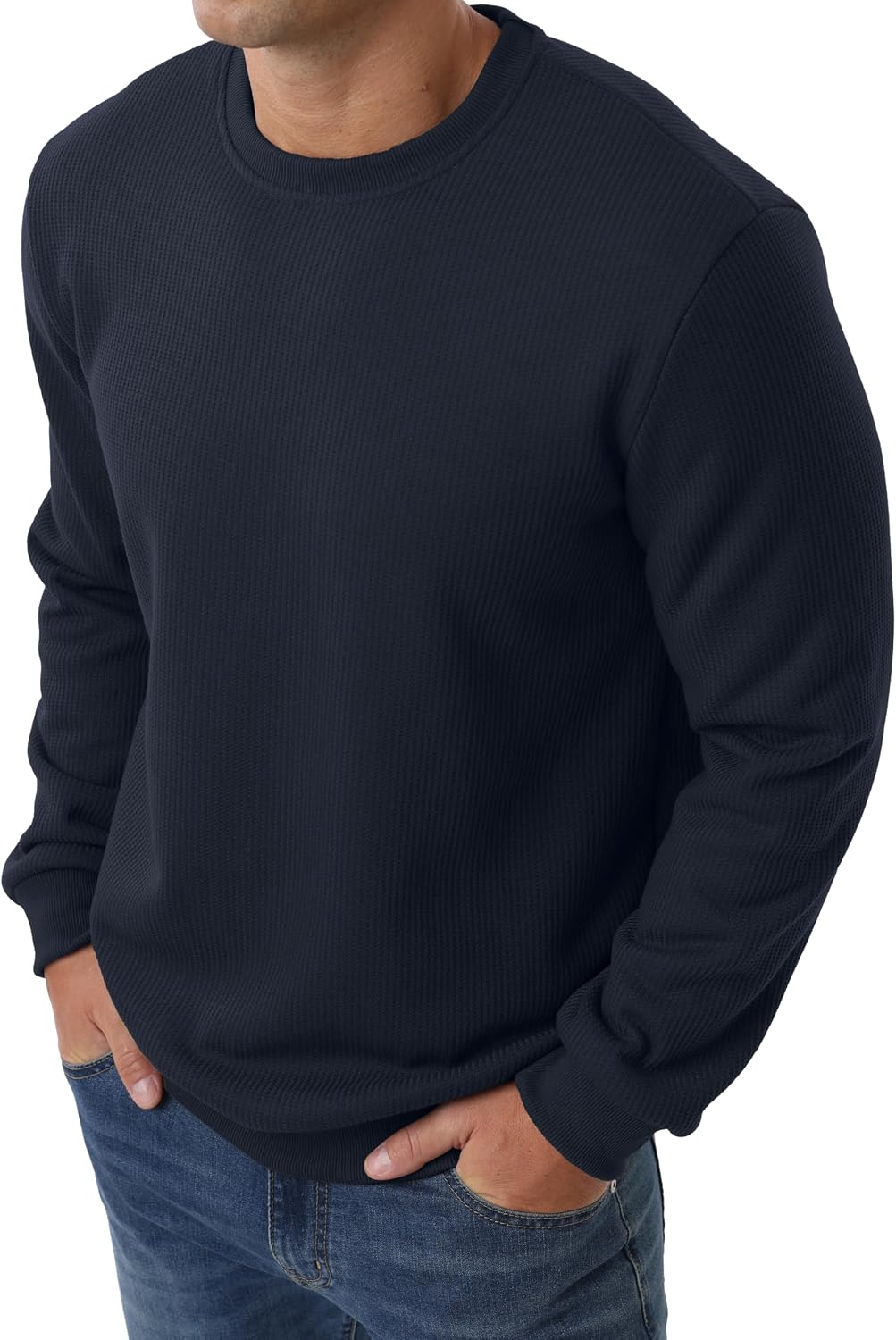 Sailwind Men's Crewneck Sherpa Lined Fleece Waffle Sweatshirt Long Sleeve Warm Pullover Winter Thermal Heavyweight Tops