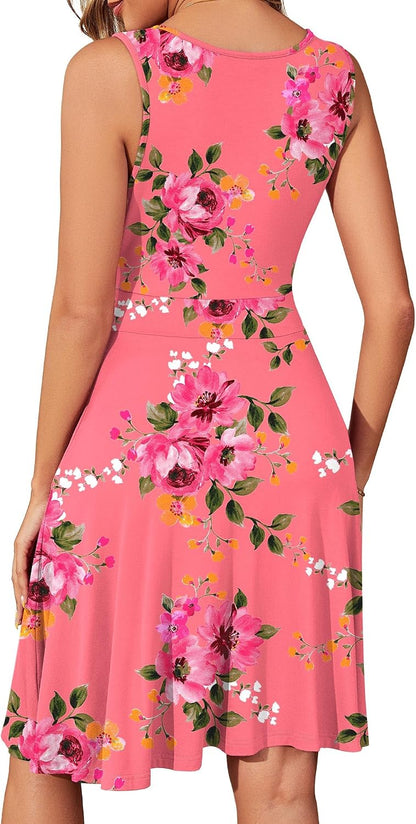 WEACZZY Women's Summer Sleeveless Casual Dresses V-Neck Wrap Floral Holiday Tank Dress Flowy Beach Sundress with Pockets
