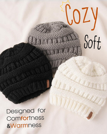 FURTALK Baby Beanie Winter Soft Warm Knit Hat 3 Pack Infant Toddler Slouchy Caps