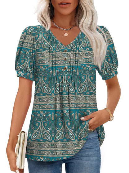 Findsweet Women's Summer Tunic Tops Casual Dressy Blouses Short Sleeve Shirts M-4XL