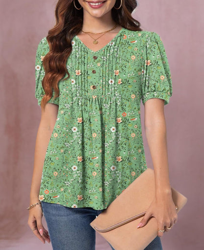 Findsweet Women's Summer Tunic Tops Casual Dressy Blouses Short Sleeve Shirts M-4XL