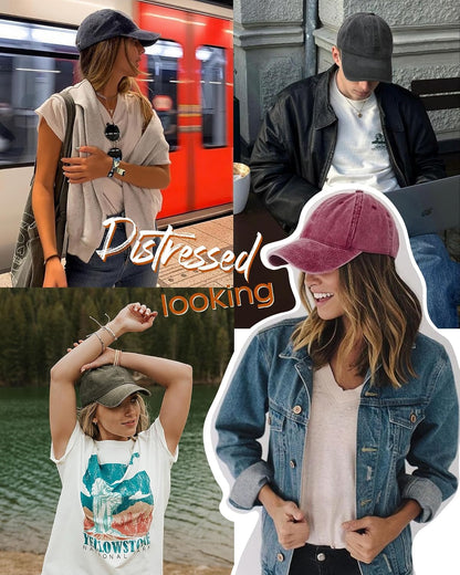 FURTALK 3 Packs Unisex Vintage Washed Cotton Distressed Baseball Cap Low Profile Adjustable Dad Hat