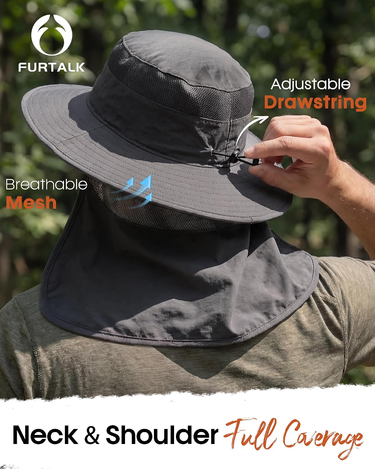 FURTALK Sun Hats for Men Women Fishing Hat with Neck Flap UPF 80+ Breathable Wide Brim Hiking Safari Summer Bucket Hats
