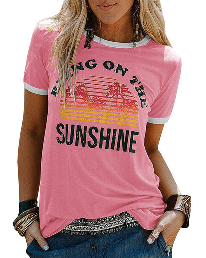 YEXIPO Graphic Tees for Women Short Sleeve Summer Tops Funny Letter Printed Loose Casual T Shirts