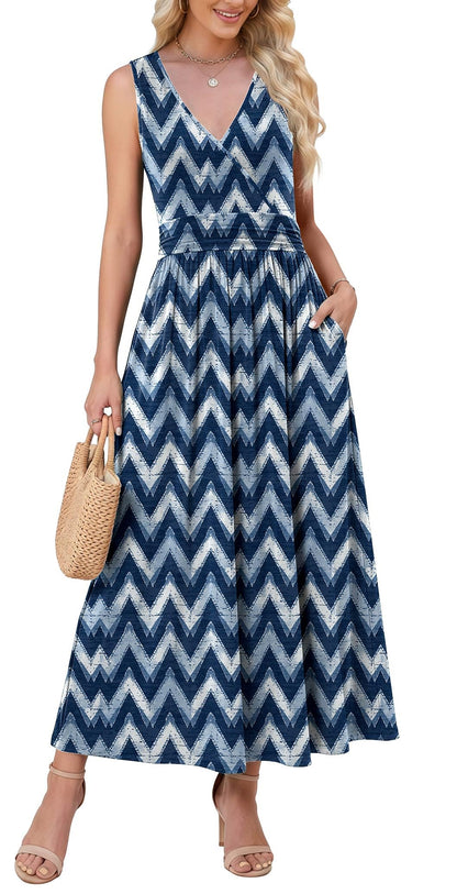 WEACZZY Women's Maxi Dress Sleeveless V Neck Sundress Cocktail Long Dresses with Pockets