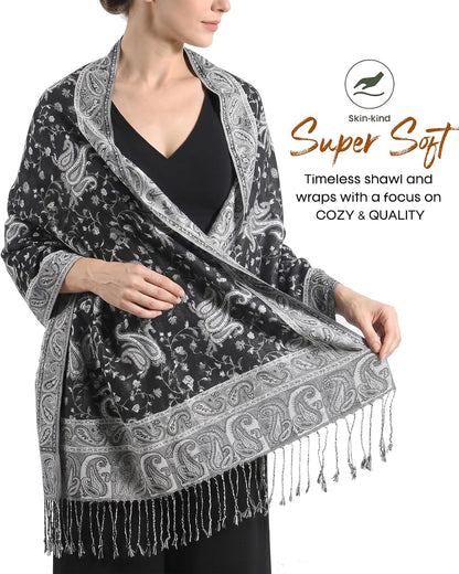FURTALK Reversible Paisley Pashmina Shawl Wraps for Women Soft Exotic Indian Rave Scarf for Evening Dress Festival Scarves
