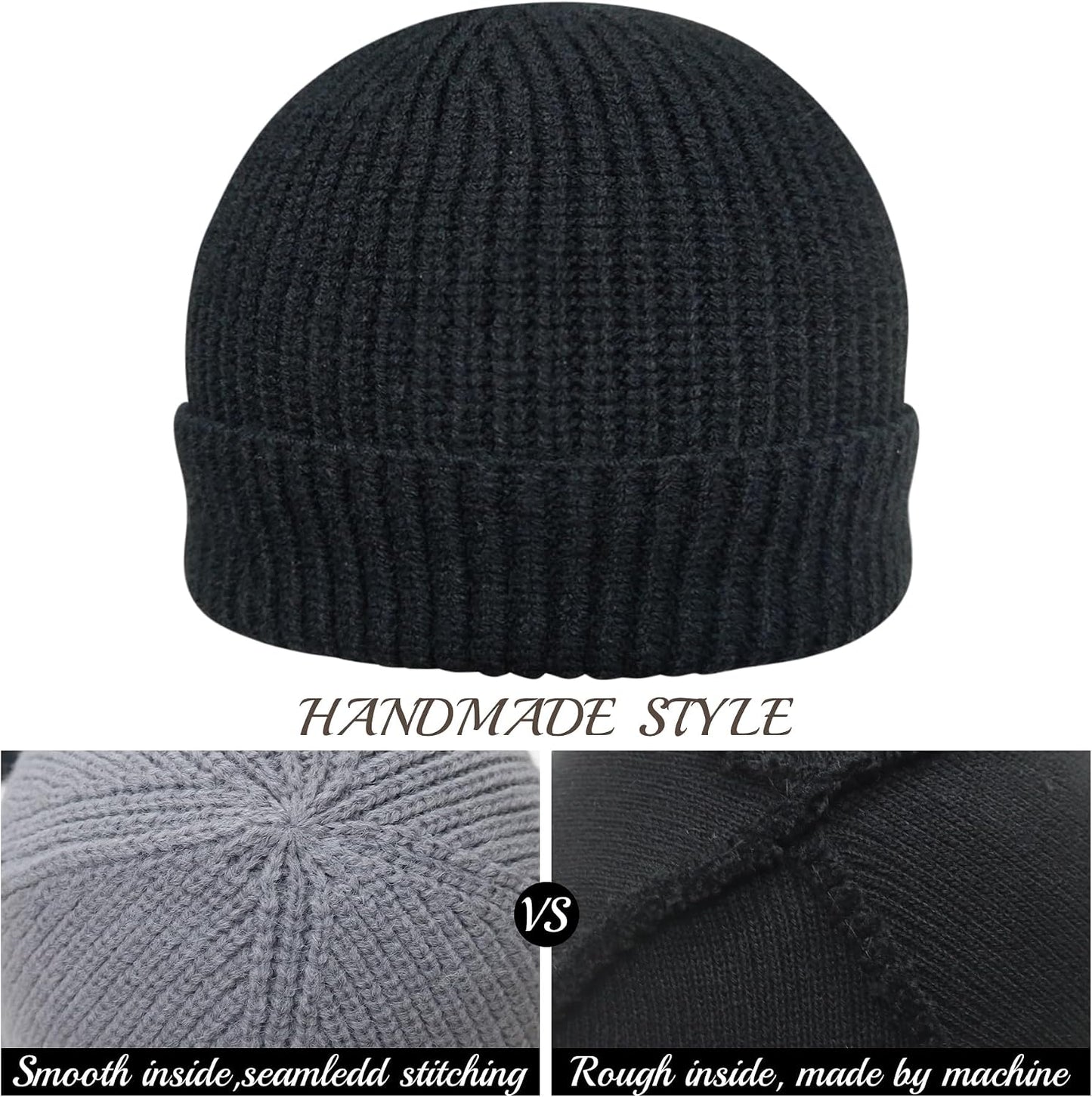 PFFY Trawler Short Fisherman Beanie Roll-up Edge Knit Cuff Beanies Winter Hats for Men Women