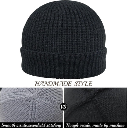 PFFY Trawler Short Fisherman Beanie Roll-up Edge Knit Cuff Beanies Winter Hats for Men Women