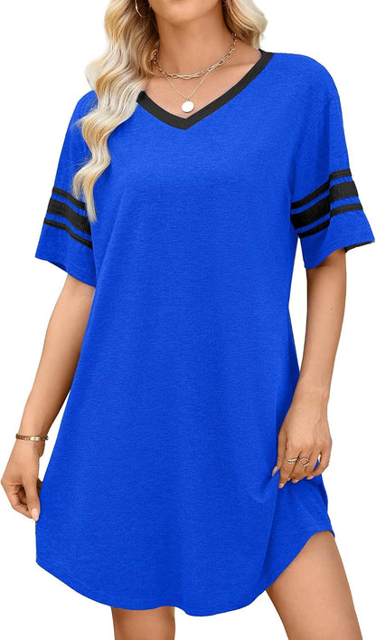 WEACZZY Nightgowns for Women Soft Sleep Shirt V Neck Short Sleeve Loungewear Loose Comfy NightShirts