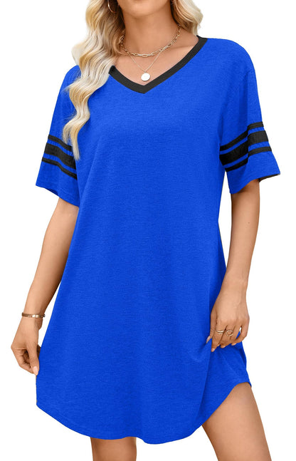 WEACZZY Women's Sleep Shirt Short Sleeve Nightgown Loose Fit Breathable | Crew Neck, Soft Polyester Blend Sleepwear, Solid Colors Floral Prints, Pajama Dress, Loungewear, House Casual Daily Wear