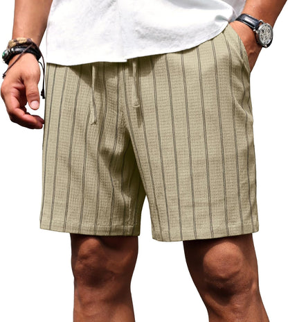 Sailwind Mens Striped Casual 7" Shorts Summer Beach Elastic Waist Drawstring Shorts with Pockets